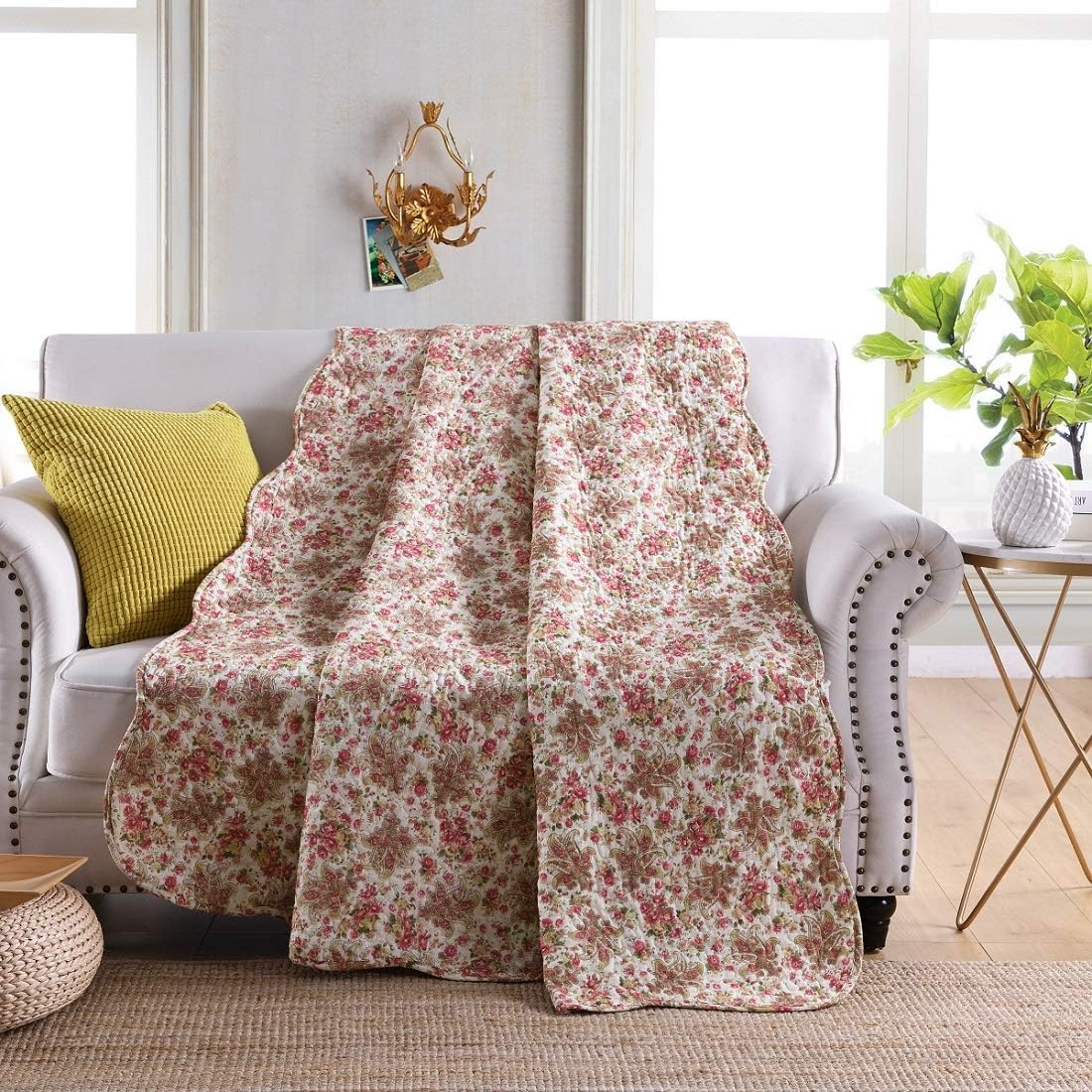 Qucover Cotton Quilted Bed Throws and Bedspreads Double Size American