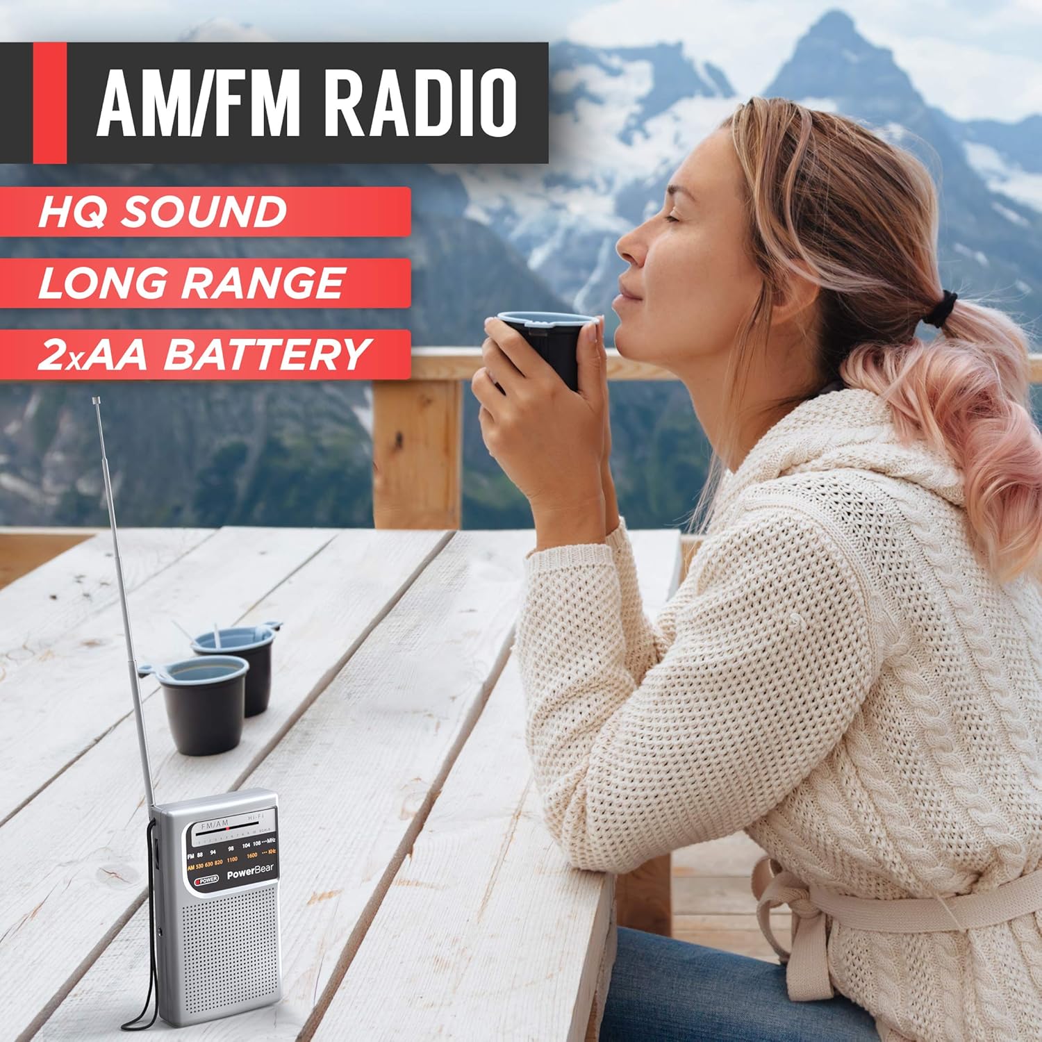 PowerBear Portable Radio | AM/FM, Battery Operated, Long Range (Silver): Home Audio & Theater