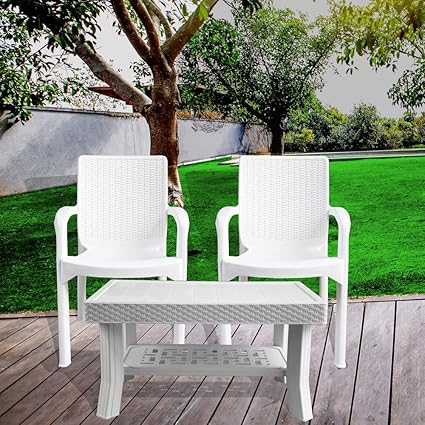 ITALICA Furniture - Armchair and Table Combo (9402 and 9503, White, Set of 2 Chairs)