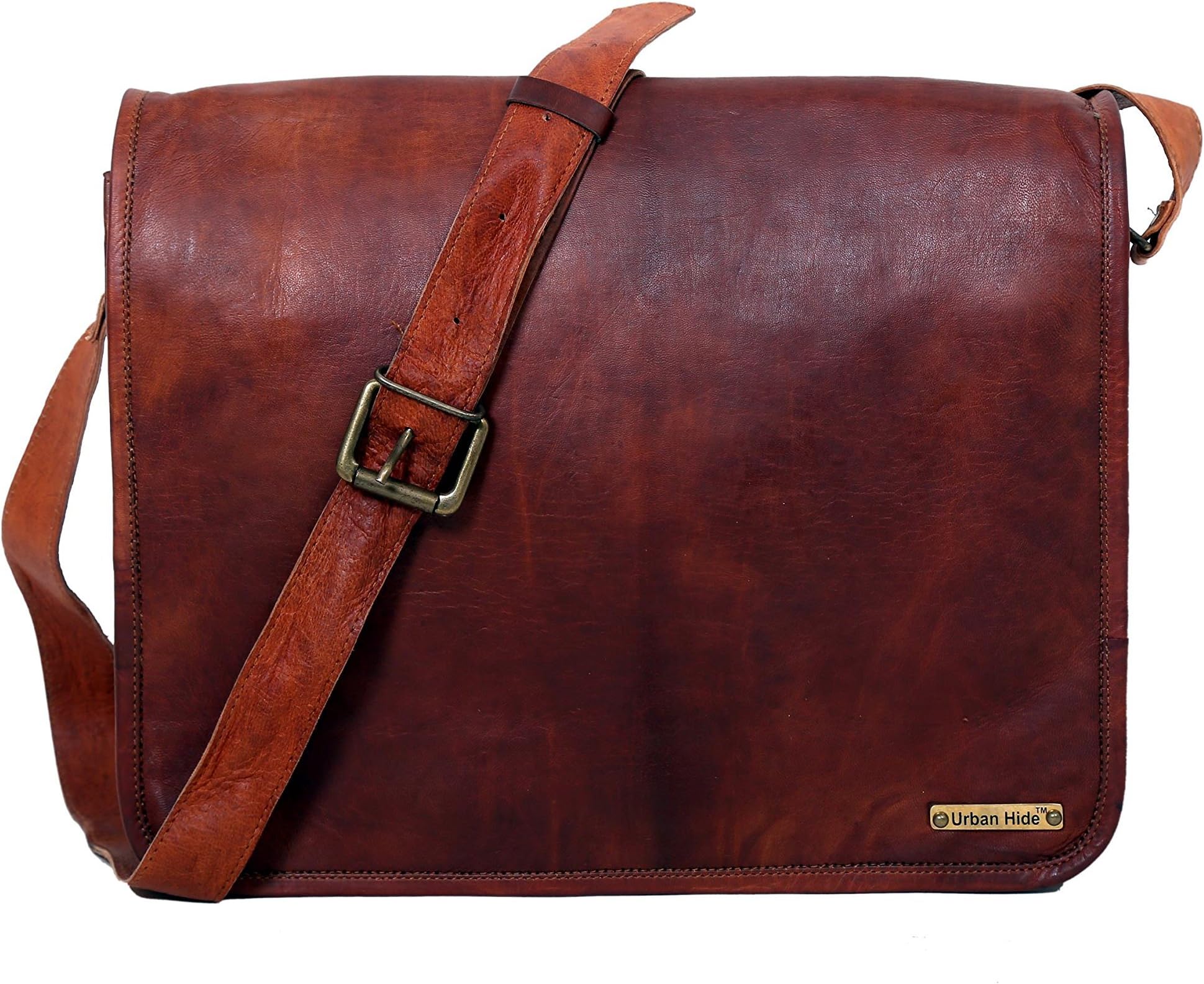 15 Inches Handmade Vintage Leather Messenger Laptop Bag, Handmade Craft Full Flap Leather Bag - Free Surprise Gift