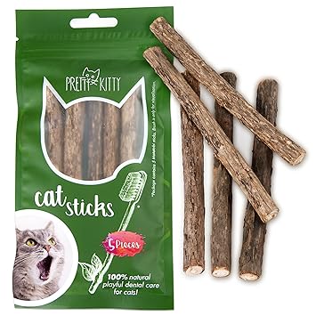 5x Katzenminze Sticks für Katzen von PrettyKitty I Zahnpflege Kausticks aus echtem Matatabi Holz helfen spielerisch bei Mundg