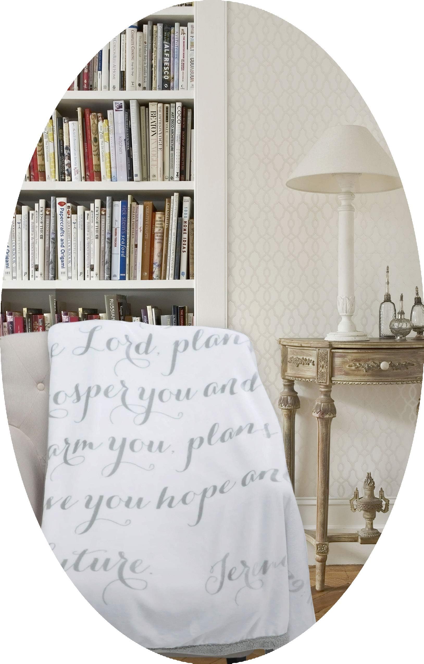 Jeremiah Scripture Throw Blanket: for I Know The Plans I Have for You. Fleece Sherpa Inspirational Faith Gift, Buttery-Soft Extra-Large Healing Quilt for Men or Women (Ivory)