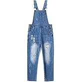 KIDSCOOL SPACE Girls Denim Overalls,Ripped Cotton Jean Workwear Pants