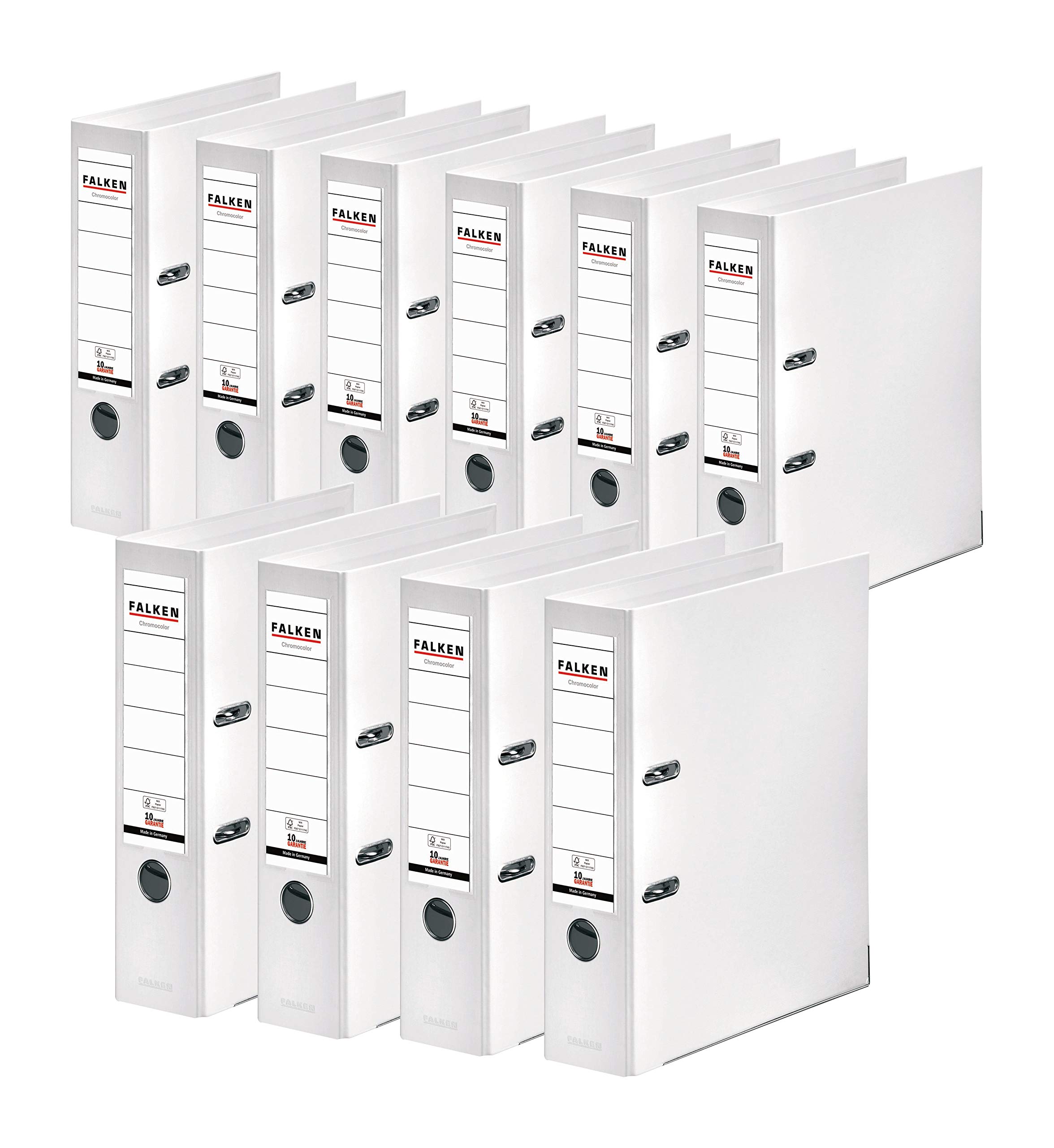 Original Falken 10-pack Chromocolor premium folders. Made in Germany. Plastic cover outside and inside 8 cm wide DIN A4 white ring binder file folder letter file office folder plastic folder