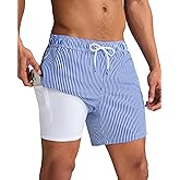 maamgic Mens Swim Trunks with Compression Liner 5 Inch, Quick Dry Bathing Suit with Zipper Pockets, No-Chafing Swim Shorts
