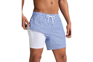 maamgic Mens Swim Trunks with Compression Liner 5 Inch, Quick Dry Bathing Suit with Zipper Pockets, No-Chafing Swim Shorts