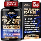 Multivitamin for Men - B-Complex &amp; B12 | Whole Foods &amp; Enzymes - 90 Caps | Methylated Multivitamin for Men - Energy, Focus &amp; Brain | Men's Health Complex - Bioavailable Forms - Lab Tested, 1/Day