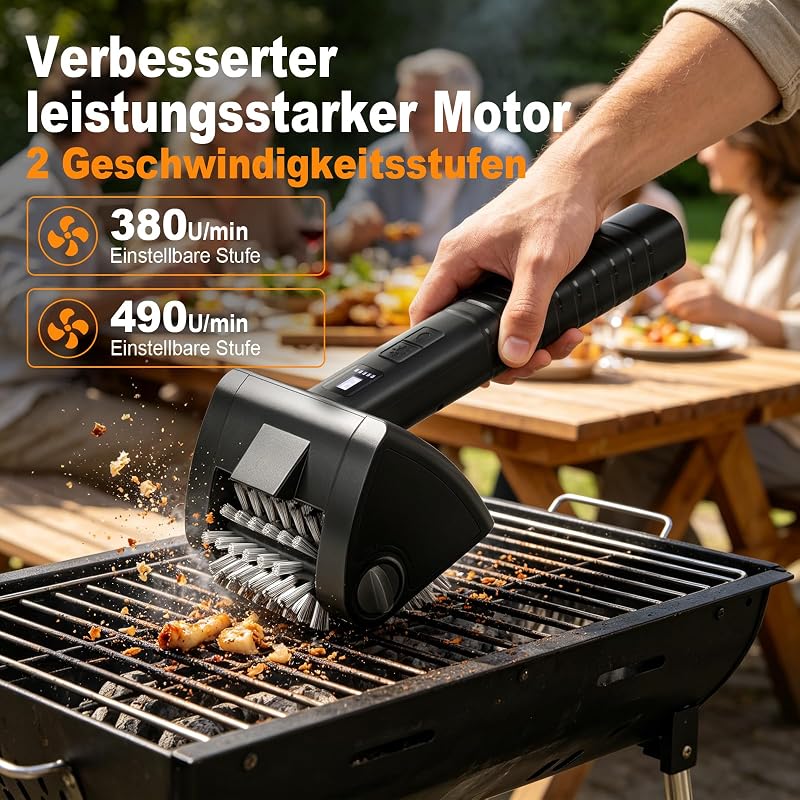 Elektrische Grillbürste Kabellos 4000mAh Akku 304 Edelstahl für Grillrost