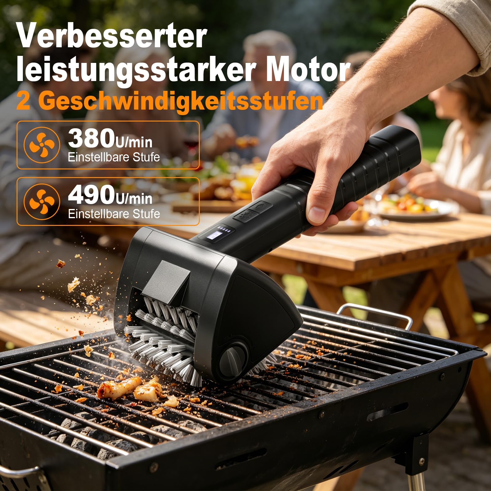 Elektrische Grillbürste Kabellos 4000mAh Akku 304 Edelstahl für Grillrost