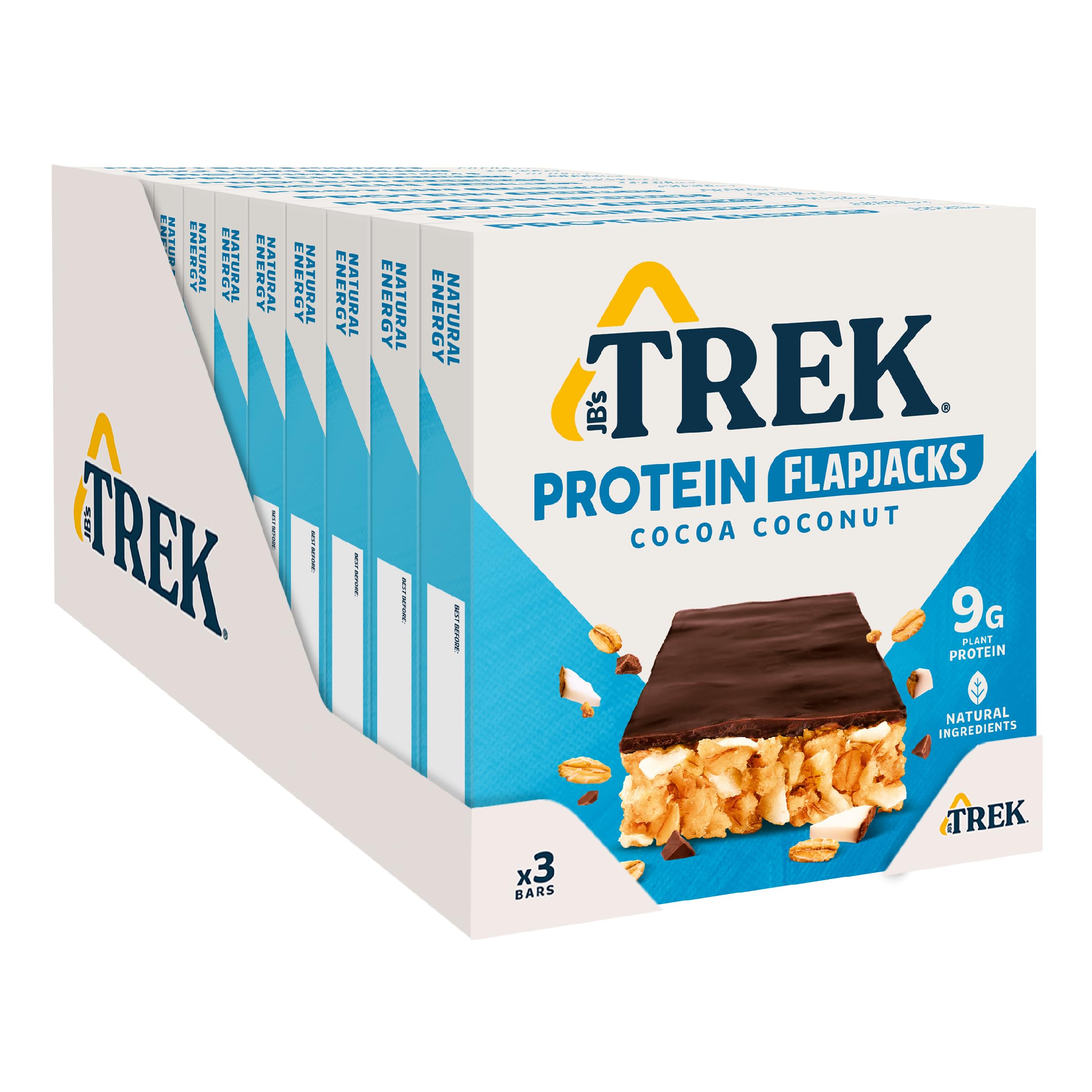 JB's TREK High Protein Flapjack Cocoa Coconut - Gluten Free - Plant Based - Vegan Snack - 50 g x 36 bars