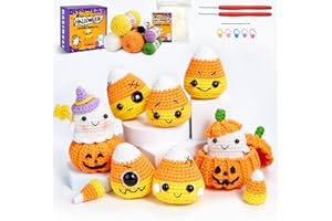 MAGIMUSE Halloween Crochet Kit for Beginners, Crochet Starter Knitting Kits for DIY Amigurumi Knitting Hooks Yarn Set with Step-by-Step Video Tutorials, Candy Corn, Goblin, Pumpkin (40%+ Yarn)