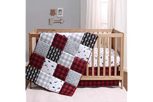 The Peanutshell 3 Piece Baby Crib Bedding Set for Boys & Girls - Newborn, Infant & Toddler Nursery Bed Set Decor with Fitted Crib Sheet, Dust Ruffle, Comforter - Buffalo Plaid