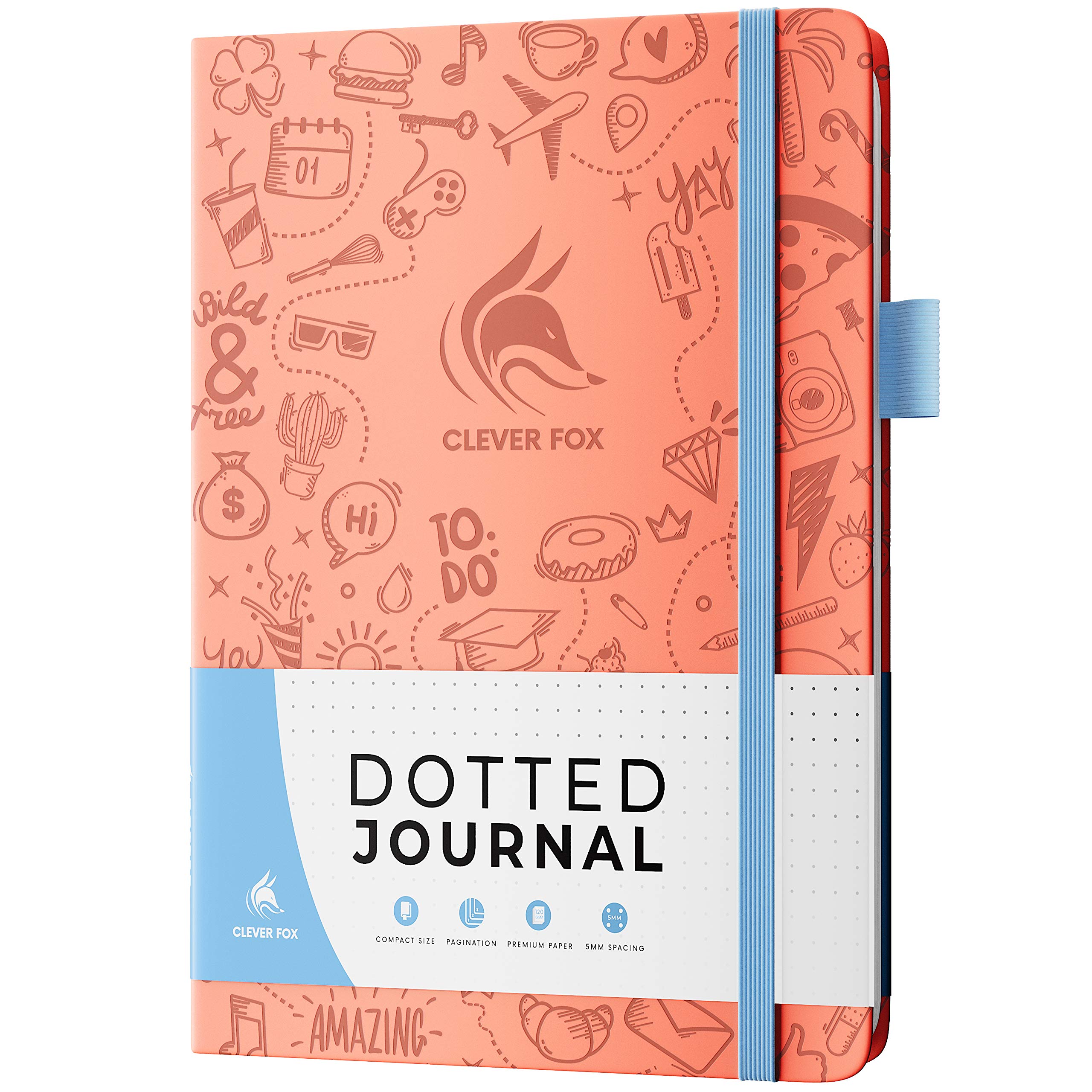 Clever Fox Dotted Journal 2.0 – Compact Planning and Sketching Dot Grid Notebook 120 GSM Thick, No-Bleed Paper – Planner with Pen Loop, Pocket, Ribbons, Stickers – A5 – Light Pink