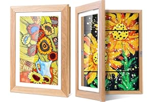 MKWAY 2 Pack Kids Art Display Frame - 18"X13" Front Opening Kids Artwork Frames Changeable, Artwork Picture Frames Holds 150 Pieces, Wood Artwork Display Storage Frames for Children, Drawing, Home, Crafts