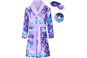 Funnycokid Girls Robe with Matching Sleep Mask Scrunchie for Kids 6-13 Years