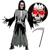 Morph Kids Light Up Grim Reaper Costume - Scary Halloween Outfit with Grim Reaper Scythe for Kids