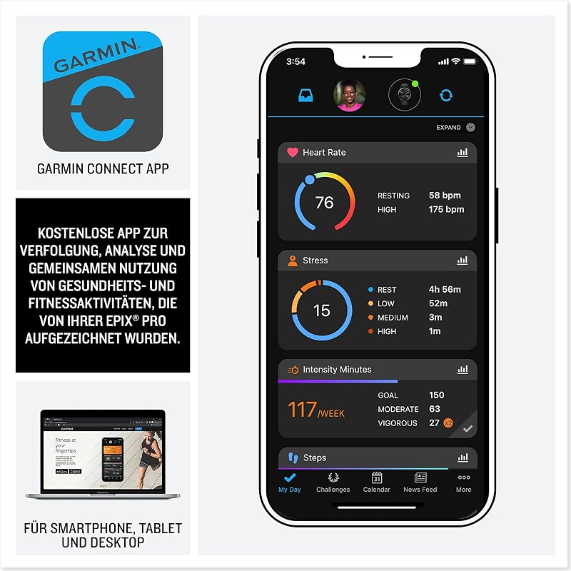 EPIX PRO 42mm – GPS-Multisport-Smartwatch mit brillantem 1,2“ AMOLED-Display und Touch-/Tastenbedienung. TOPO-Karten, 60 Sport-Apps, Music, Pay, bis zu 10 Tage Akkulaufzeit