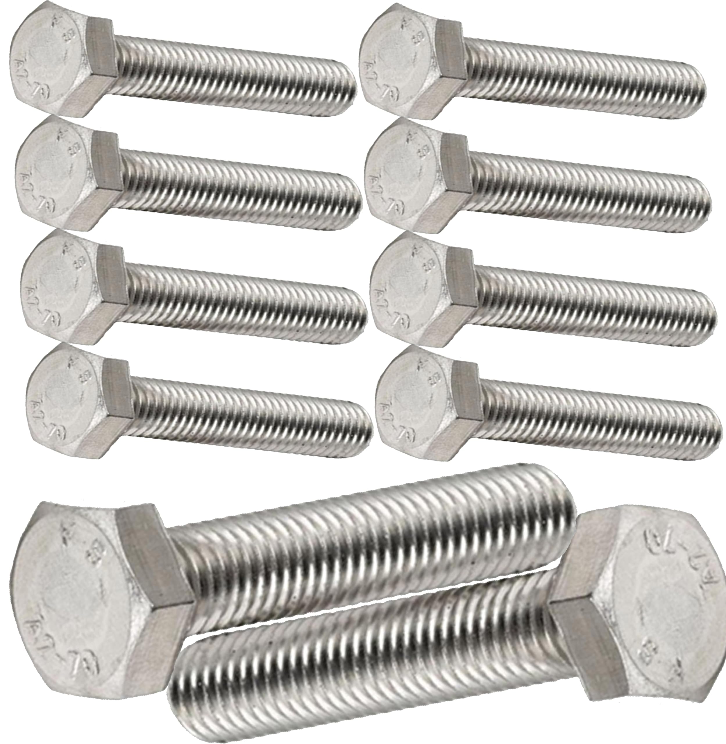 M8 x 60mmHex Head Bolts Fully Threaded – A2 304 Stainless Steel Hexagon Set Screws DIN 933 Metric Fasteners for General Engineering, Construction & DIY (Pack of 10) — image 1