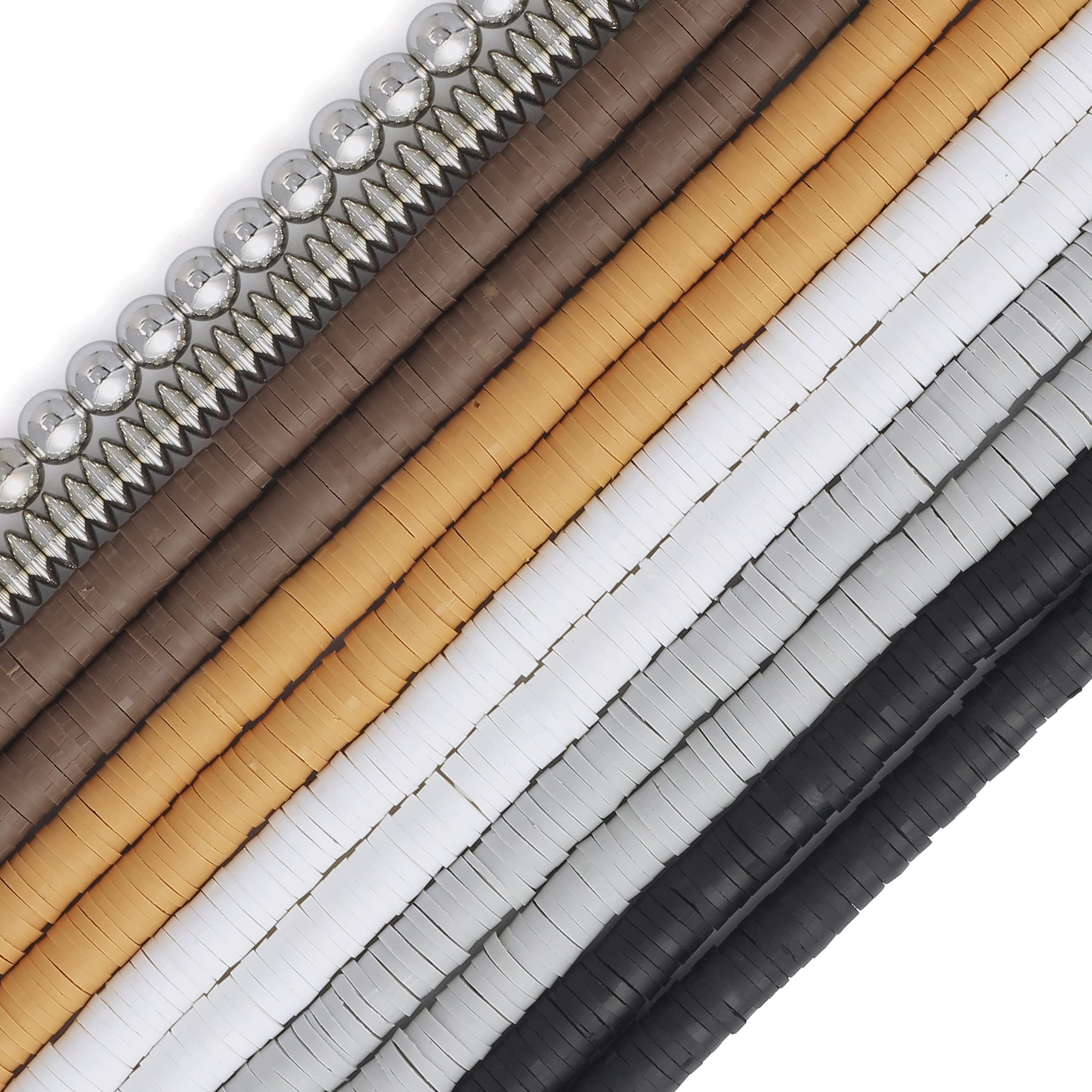 Bocar 6mm 10 Strands Clay Beads Kit Vinyl Flat Handmade Polymer Clay Beads with 2 Strands Alloy Spacer for Jewelry Making Necklace Bracelet Earrings Finding (CB-001-mix 4) — image 1