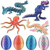 BUUFAN 4PCS 3D Printed Dragon Octopuses with Egg Easter Basket Stuffers Easter Egg 3D Printed Animals Toy Set