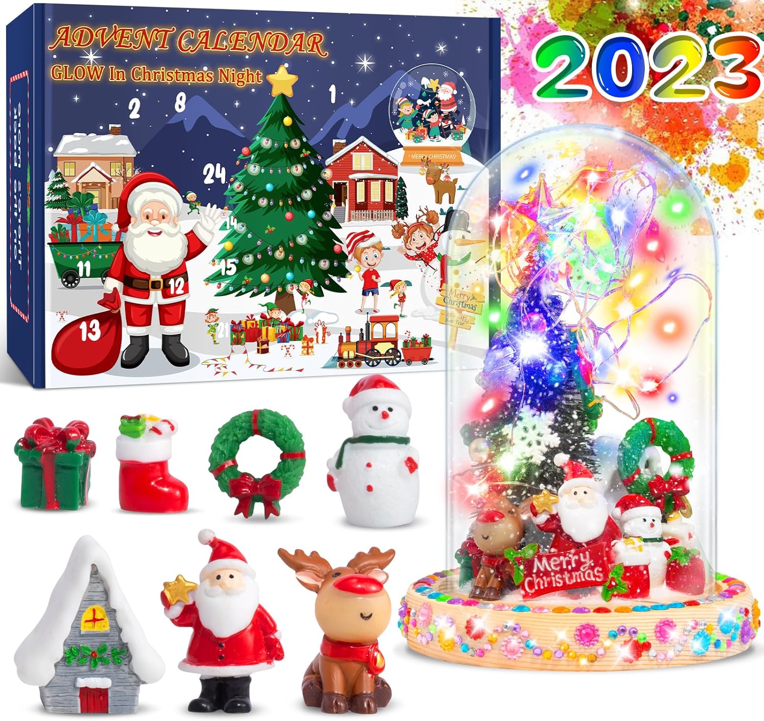 Advent Calendars - Advent Calendar 2023 Girls DIY Christmas Night Light,24 Day Advent Calendar for Kids Adult,Christmas Gift for Girls Boys DIY Craft Kit,Include Santa,Elf House,Snowman,Christmas Tree,Elk,wreath,Diamond Stickers