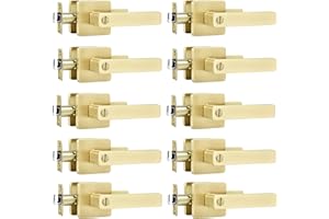 Leydebong 10 Pack Door Locks Door Knobs Interior in Light Satin Brass Finish, Bedroom Bathroom Privacy Door Handles Interior Gold Lever Keyless, Heavy Duty & Sleek
