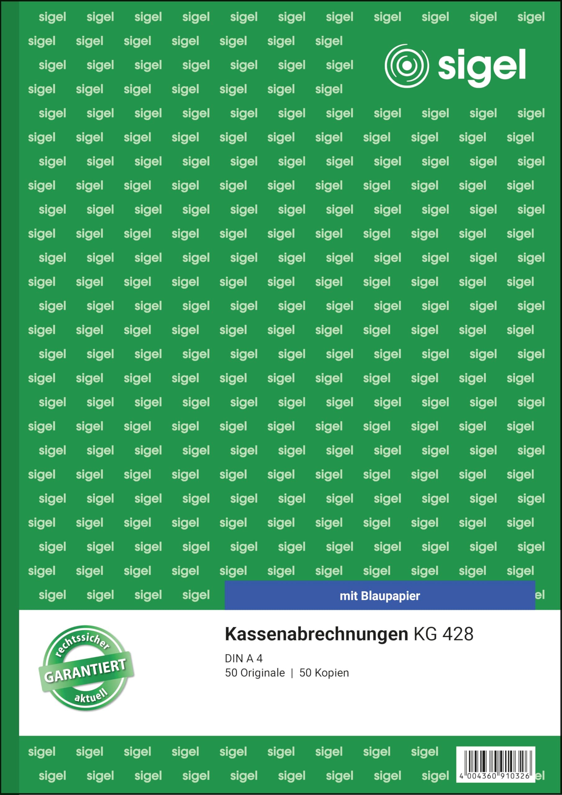SIGEL KG428 Cash Bill A4, 2 x 50 Sheets, with Blue Paper, Ultra Fine Micro-Perforation, for Exact Income/Expenditure Invoice with VAT and Net Amount ID