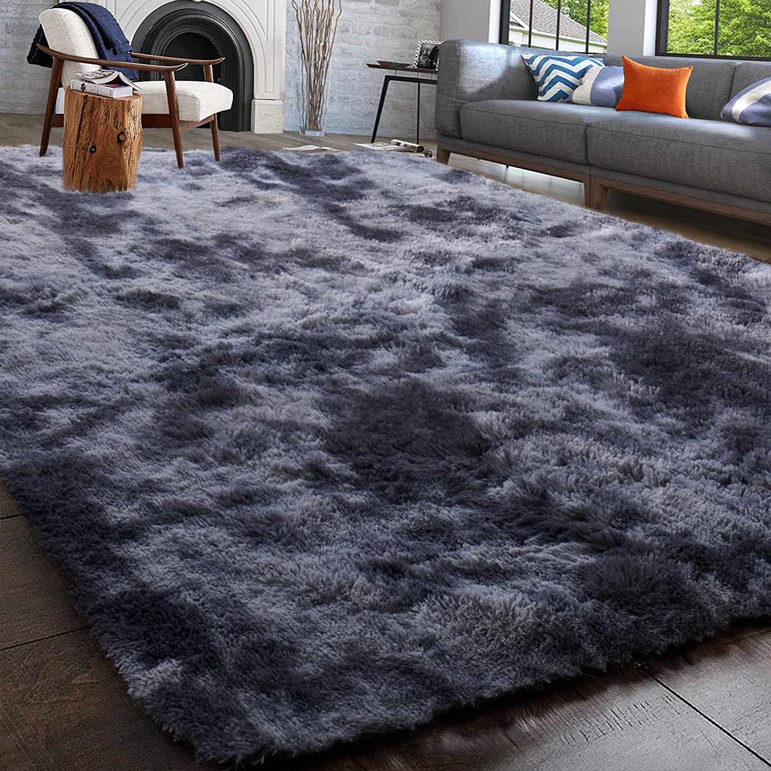 GISIONLARI Rugs Living Room Soft Bedroom Rug Fluff Area Rugs Shaggy Carpets Non-Slip Modern Luxury Fur Carpet for Kids Room Comfy Home Decor Floor Mat (Black Grey, 180 x 270 cm)