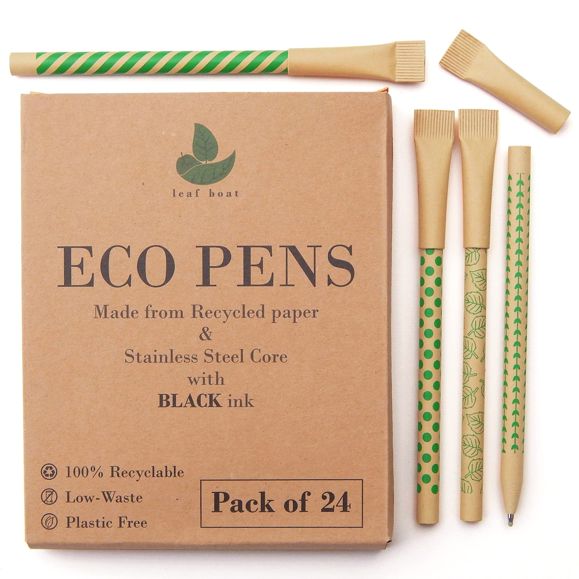leaf boat Eco Friendly Paper Pens/Pack of 10 or 24 with Metal Ink Chamber/Low Waste gift/Biro Pens/Black/Recyclable/Eco Friendly Products/Stationery/Paper Packaging/Zero Waste/Plastic Free