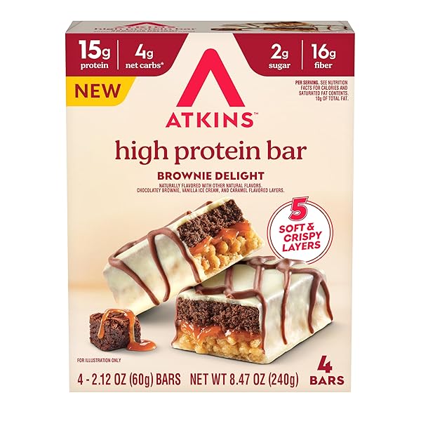 ATKINS HIGH PROTEIN BAR, BROWNIE DELIGHT, 4 BARS,...