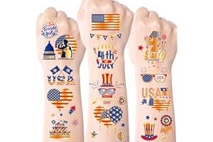 JCFIRE 4th of July Decorations, 100 PCS Temporary Tattoos for Kids Adults, Patriotic Decorations, Fourth of July Accessories, Red White And Blue Party Supplies for Independence Day