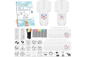 SytuHete 69 Pcs Baby Bib Bodysuit Baby Shower Set Baby Shower Game Sign Baby Feeder Bib Newborn Bodysuit Fabric Marker
