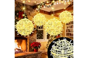 DEGEYOYO Outdoor Christmas Balls Lights, Christmas Light Balls Outdoor, 4 Pack 7.48" Xmas Ball Lights with 8 Lighting Modes, Plug-in Sphere Tree Lights for Garden, Party, Porch, Patio, Yard, Warm Yellow Ball