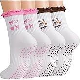 Pilates Slouch Crew Socks for Women, Grip Yoga Socks with Non Slip Grippers for Barre Ballet Dance Hospital Workout