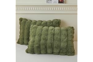 LIFEREVO 2 Pieces Fluffy Faux Rabbit Fur Pillow Cases, Luxury Soft Plush Shaggy Bubble Pillowcases Standard Size with Zipper, Furry Fuzzy Long Pillow Shams Adult Girls Kids Teens 20x26, Sage Green