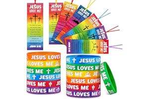 Dispowreath 60 Pcs Jesus Loves Me Wristbands John 3: 16 Christian Bookmarks Gift Include 30 Religious VBS Bible Verse Wristbands 30 Inspirational Cross Bookmark for Adult Kid Church Sunday School