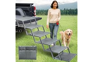 LIALEX Wide Dog Ramp for Car, SUV & Truck, Portable Pet Stairs with Non-Slip and Easy-Clean Surface, Extra Large Dog Step with Adjustable Size, Supports up to 250 lbs.