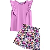 Arshiner Girls Clothes Summer Outfits Ruffle Sleeve Tops and Paperbag Waist Shorts with Pockets Kids Clothing Set