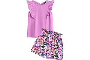 Arshiner Girls Clothes Summer Outfits Ruffle Sleeve Tops and Paperbag Waist Shorts with Pockets Kids Clothing Set