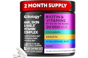 IQ BIOLOGY Biotin Collagen Keratin Neem Supplement - Hair Growth Vitamins for Women & Men - 10000mcg Biotin with Hyaluronic Acid & B Complex - Healthy Hair Loss Support - Skin and Nails Care - 120 Caps