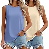 Cunno 2 Pack Women's Sleeveless Tank Tops, Casual Loose Fit T Shirts Solid Color Tunic Crew Neck Summer Shirts Tee