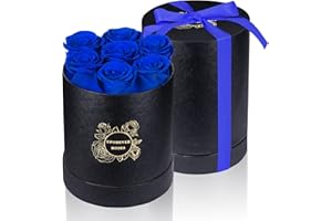 UFOREVER ROSES 7-Piece Preserved Roses in a Box, Preserved Flowers Gifts for Women, Mothers Day Flowers (Royal Blue)