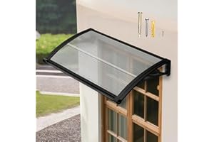 KIZYRQ Door Awning with Built-in Drainage - 2-Panel Polycarbonate Design for UV/Rain/Snow Protection - Sturdy Exterior Awnings for House Porch, Patio & Deck 24x40in/60x100cm & Transparent