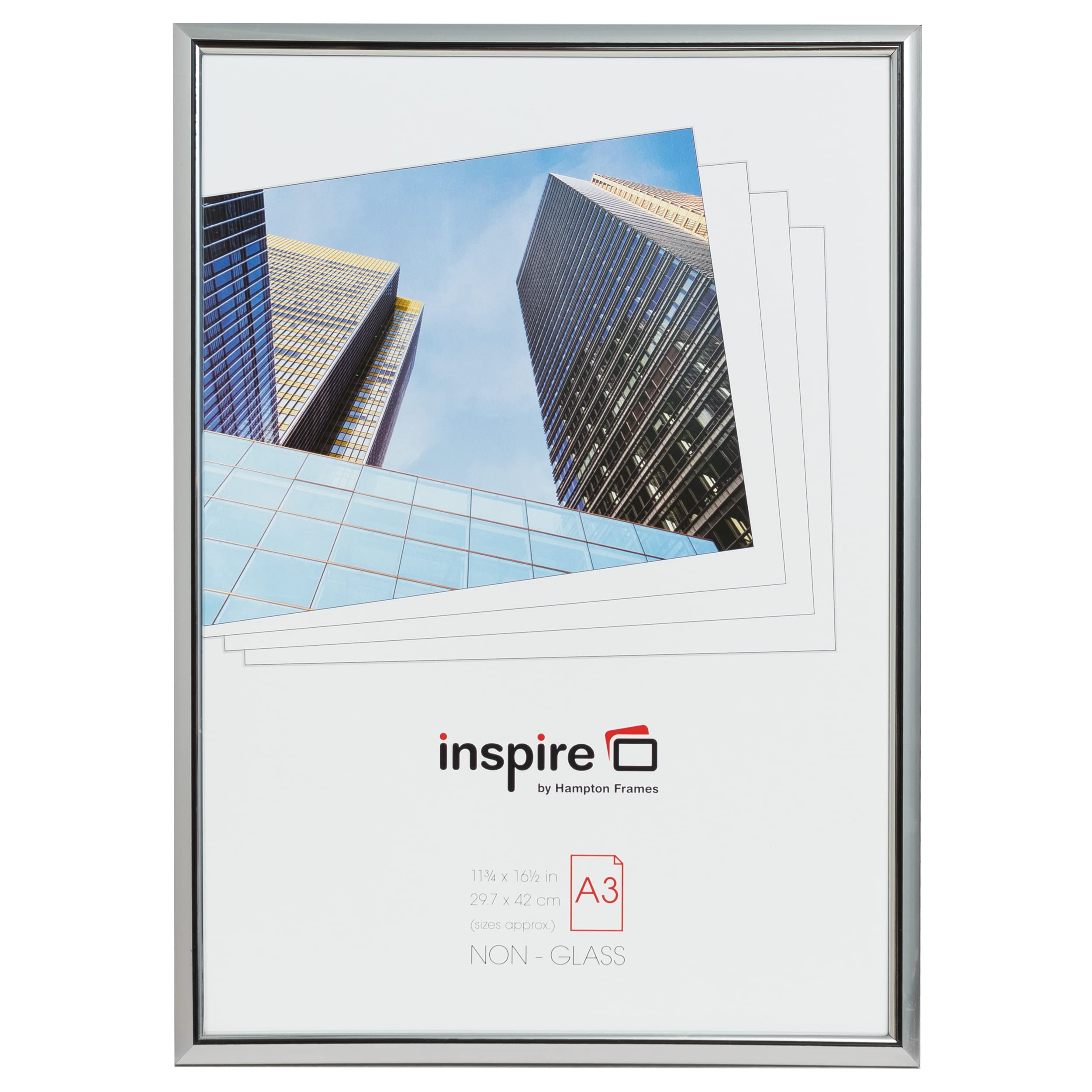 Hampton Frames | Easy Loader A3 Certificate/Photo/Poster Frame, 30x42cm, Silver, Perspex Front | Wall Mount, Portrait or Landscape Display, Chrome Effect | Secure Document Framing