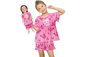 LQSZ Matching Girls & Doll Pajamas Set for Toddler Girls Short Sleeves Cute Outfit Sleepwear
