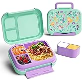 Kids Bento Lunch Box, 5-Compartment Leakproof Container with handle Movable Snack Box BPA-Free, Dishwasher & Microwave Safe Utensils Included for Kids/Adults | School, Office & Travel | Green