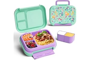 ZUHOSE Kids Bento Lunch Box, 5-Compartment Leakproof Container with handle Movable Snack Box BPA-Free, Dishwasher & Microwave Safe Utensils Included for Kids/Adults | School, Office & Travel | Green