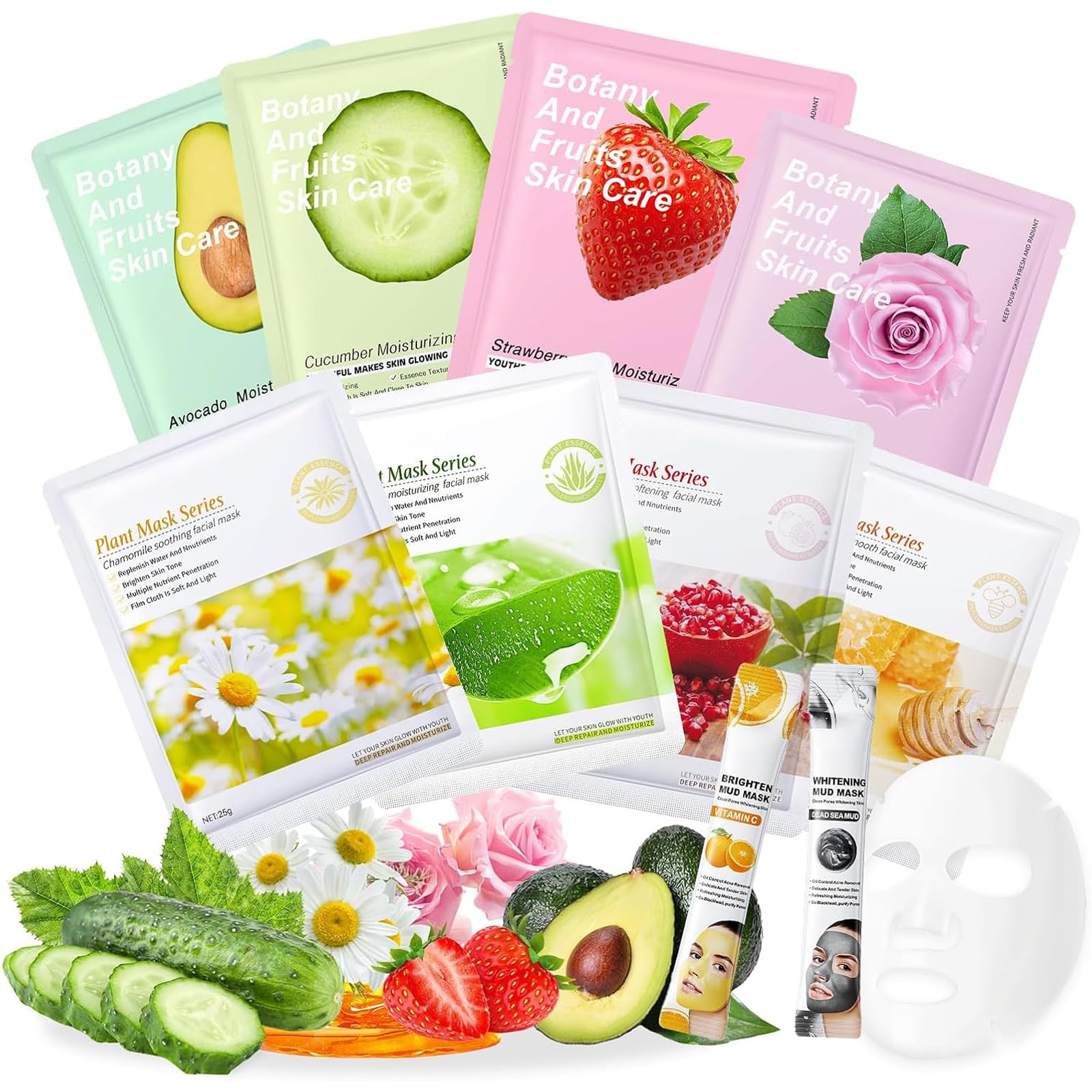 10 PCS Face Masks Skincare, Beauty Facial Sheet Mask, Collagen Firming Hydrating & Nourishing Face Masks, Clean Face Mask Skincare Multipack Sheet Mask Gifts Set for All Skin Types, Pack of 8+2