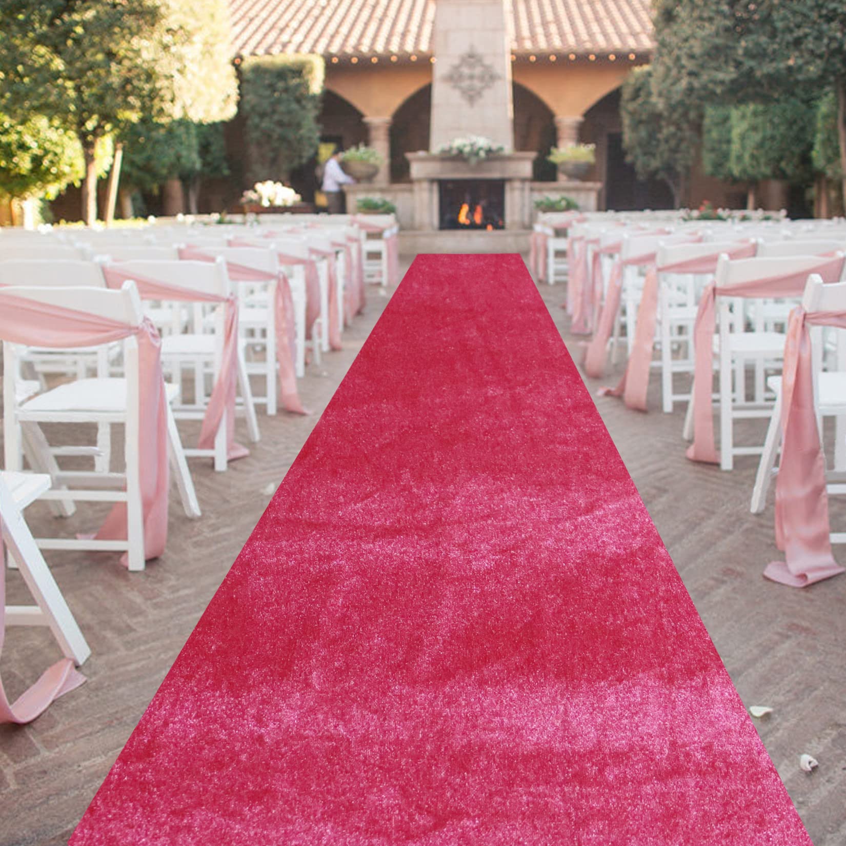 Photo 1 of FUHSY Hot Pink Wedding Ceremony Aisle Runner 3FTx15FT Aisle Rug Wedding Floor Runner Fuchsia Runway Carpet with Tape Party Accessories Bridal Shower Walkway Runner Aisle Runner for Prom Birthday Event