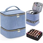 CTWWFS Corduroy Nail Polish Organizer and Nail Lamp Case, Nail Kit Organizer Holds 30 Bottles (15ml - 0.5 fl.oz) and a Nail Lamp, Nail Polish Carrying Case with Manicure Tools Storage Sections (Blue)